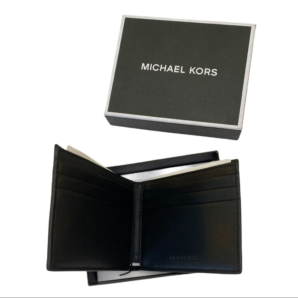 Michael Kors Mens Leather Black MK Jet Set Bifold - Picture 2 of 4
